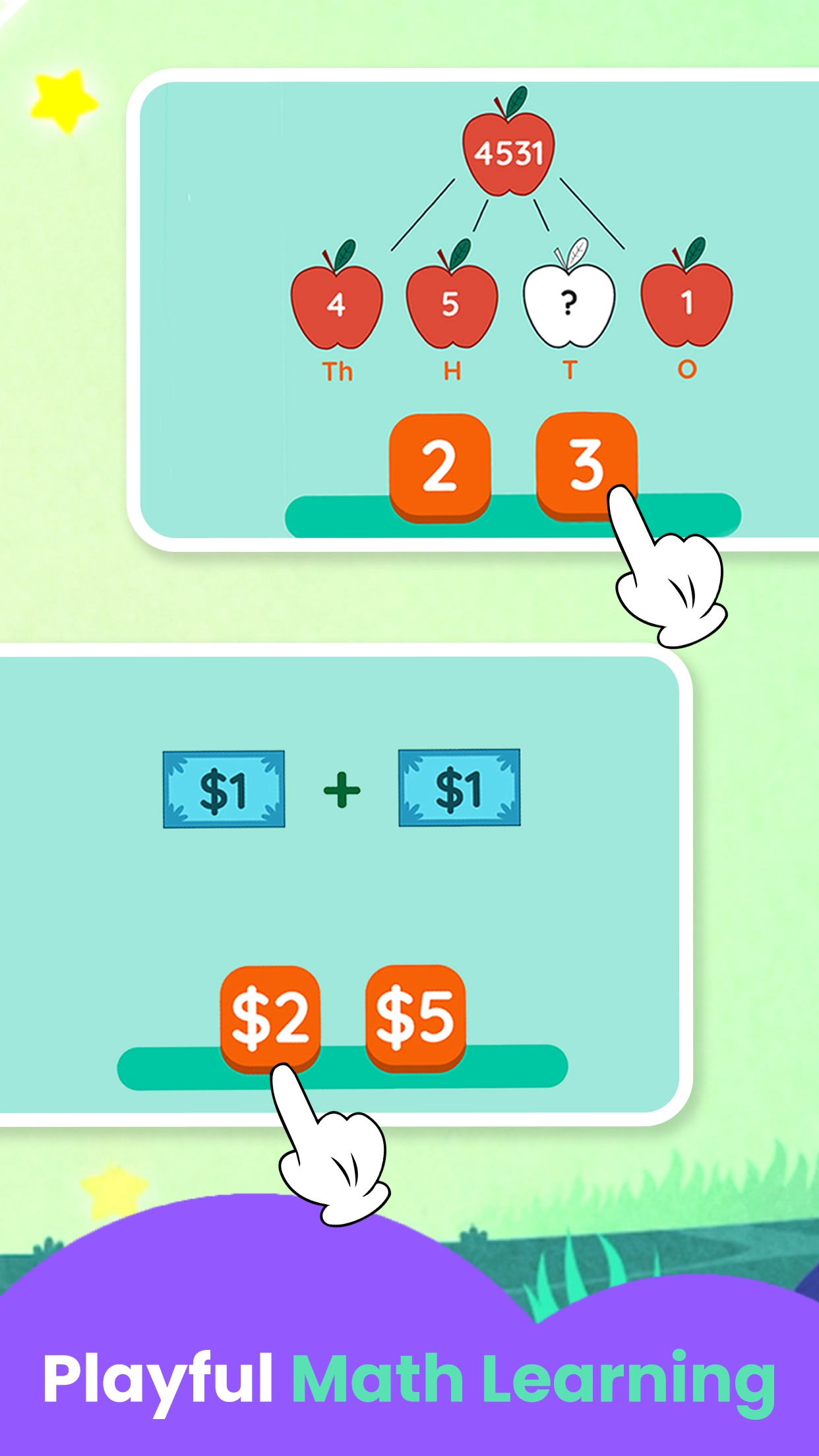 Child-friendly fun math activities game for kids learning numbers and counting.