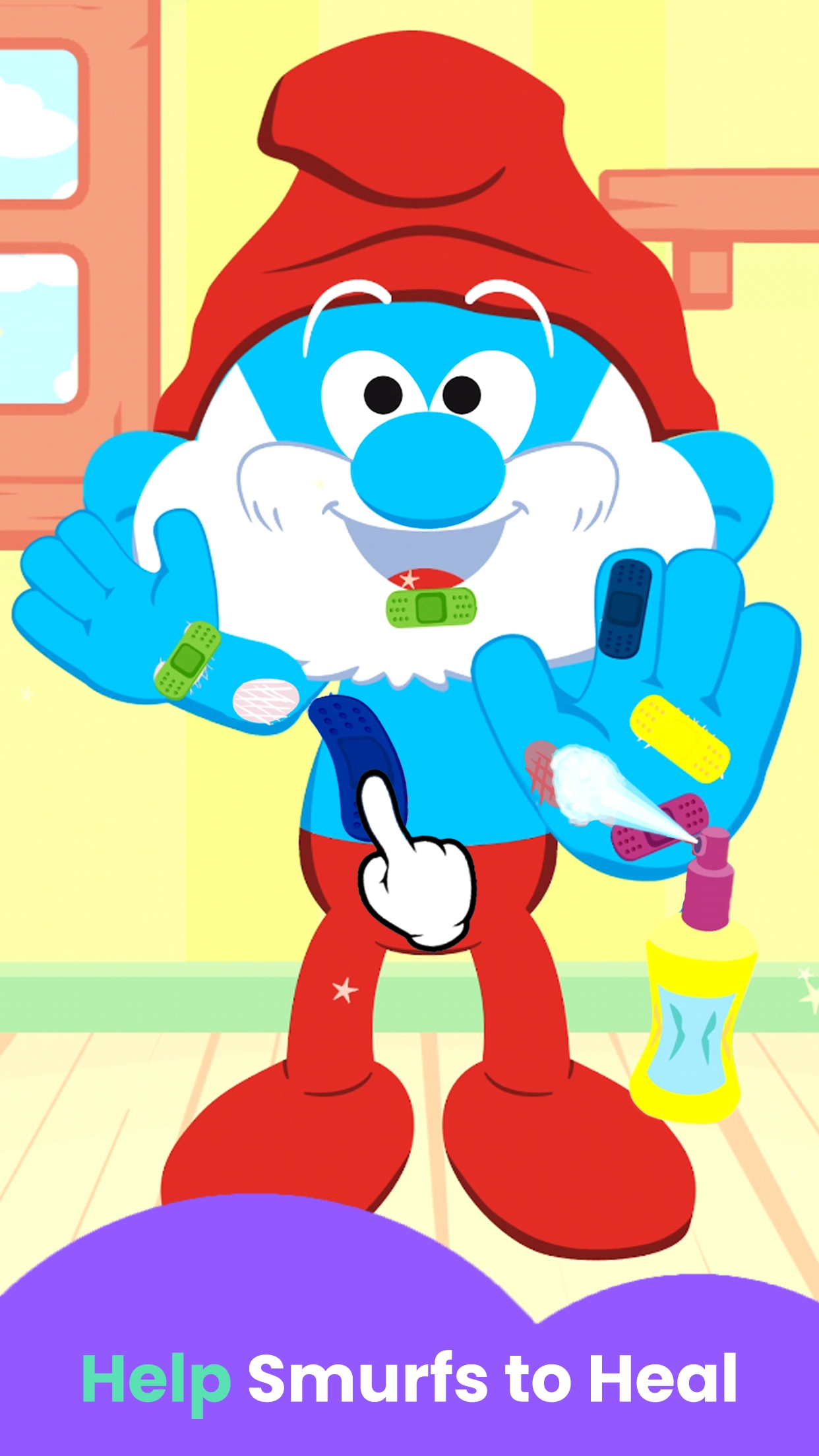 Smurf doctor game for kids with care, healing, and role-play activities.